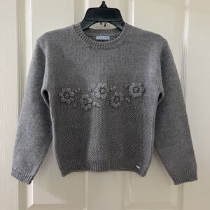 Mayoral Gray Metallic Floral Embroidered Sweater Girls Size 8